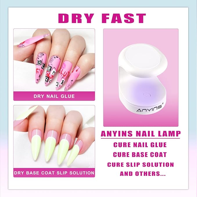Mini UV Light for Gel Nails, UV Light for Nails ANYINS Nail Lamp Portable UV Nail Lamp 16W UV Lamp Professional UV Lamp for Gel Nails Innovative Nail Dryer for Nail Art（White）