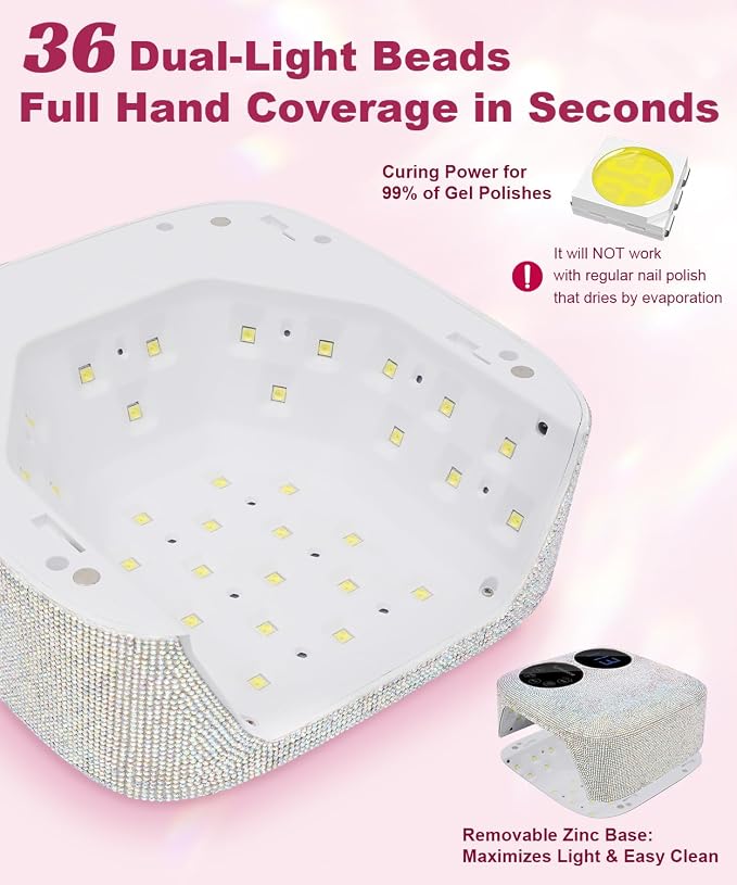 80W Cordless Nail Lamp, Sparkling Professional UV Light for Gel Nails | Rechargeable Nail Lamp, Dual-Screen Display & Magnetic Base, Fast Curing Gel Polish Nail Dryer, LED Nail Light