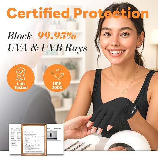 Small Hand UPF50+ UV Gloves for Nails, Thickened, XS, Blush Pink | Fingerless, Sun & UV Protection, Thickened Stretch Fabric, 2 Sizes for a Better Fit, Included Storage Pouch, Home & Salon Use