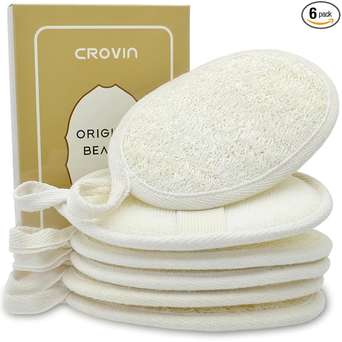 Natural Loofah Exfoliating Body Scrubber, Made with Natural Shower Loofah Sponge for Men and Women’s SPA - Pack of 6 Exfoliating Loofah Sponge Package,Perfect for Bath Shower