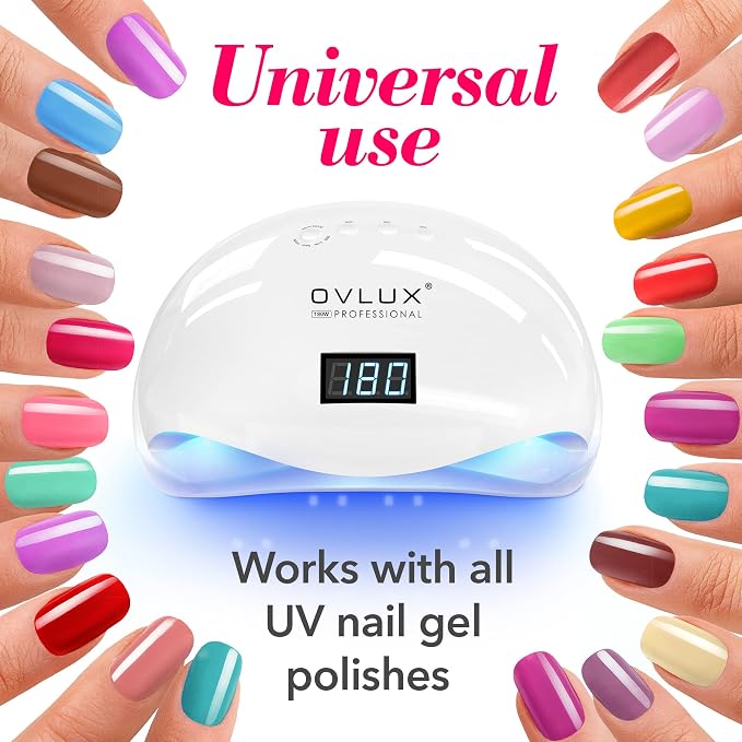 OVLUX 180W UV LED Nail Lamp Professional – Fast Gel Nail Dryer with 57 LEDs, LCD Countdown, Auto Sensor & Low Heat Mode, UV Light for Gel Nails, Salon & Home, Nail Buffer & File Set