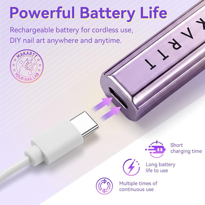 Makartt Handheld Mini UV Nail Lamp Flash Cure for Gel-X Tips & Nail Glue | Rechargeable Cordless UV Nial Light with LCD Display for Fast Flash Curing Gel Polish DIY Home and Salon Use, Gradient Purple