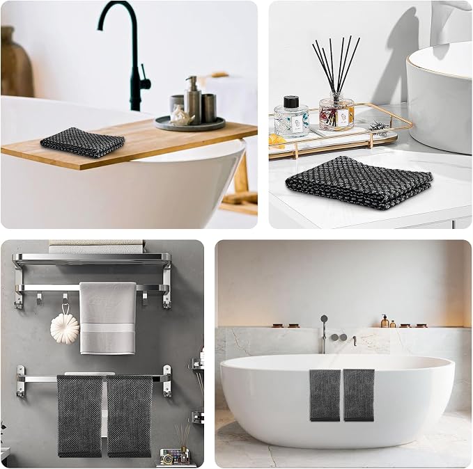 Exfoliating Washcloth Shower Towels Rich Silver Ion & Carbon Fiber | Premium Japanese Style Exfoliating Body Scrubber for Back Acne, KP & Smooth Skin, Longer Body Scrub Exfoliator with 2 Sides