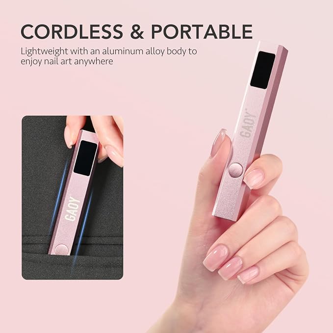 GAOY Handheld UV Light for Gel Nails with Stand, Cordless Nail Lamp, Pink | Rechargeable, LCD Display, USB, Nail Dryer, Fast Curing, Nail Fix, Travel, DIY at Home Salon, Gift for Women, Manicurist