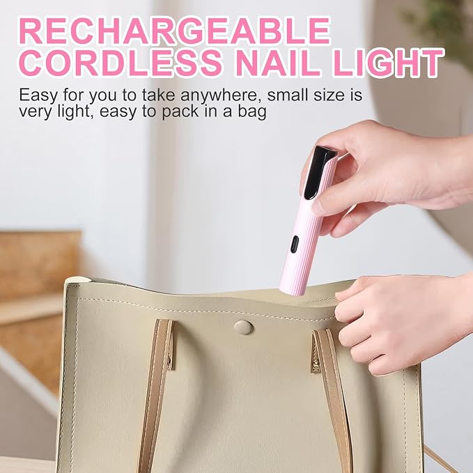 Handheld UV Light for Gel Nails, Gel Light for Nails Cordless Nail Lamp with LCD Display Fast & Even Curing for All Gel Types Rhinestone Glue Decoration DIY at Home Salon, Travel(Pastel Pink)