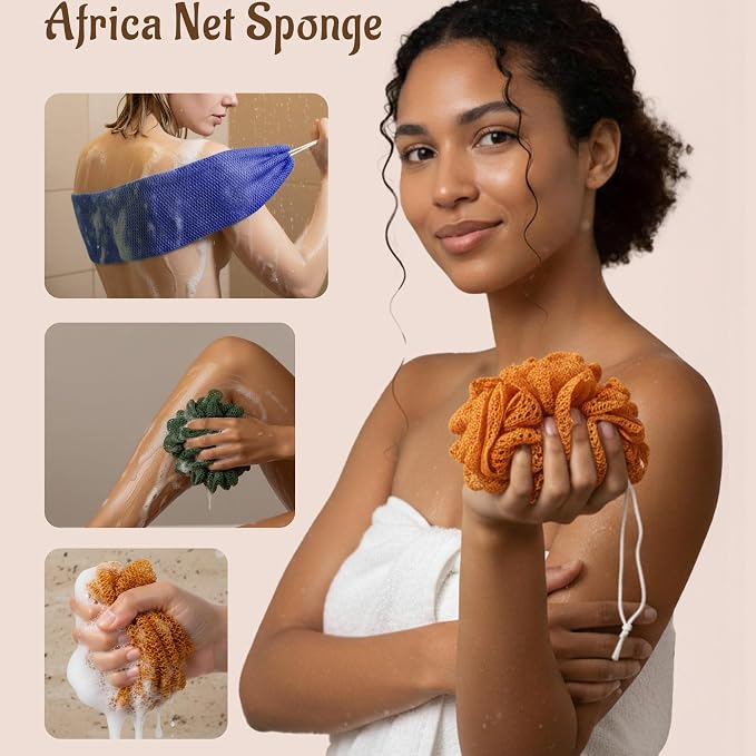 Yiclick African Net Sponge Authentic with Knots - Exfoliating Washcloth Towel, Back Scrubber for Shower Bath, Exfoliating Body Scrubber Exfoliator, African Rags Wash Cloth Loofah Lufa Sponge