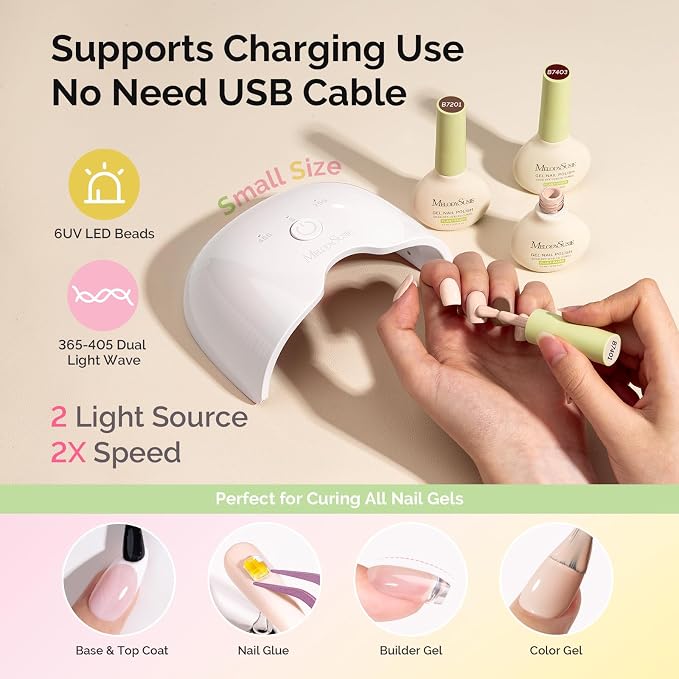 MelodySusie Gel Nail Kit with P-ART06G Cordless UV Lamp Rechargeable | LED UV Light Smart Sensor;Classic Popular Colors Plant Based Nails Polish;Top Base Coat;Builder Gel Beginner Nail Kit