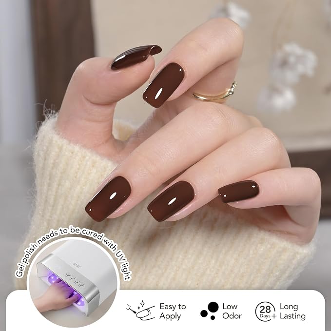 GAOY Dark Brown Gel Nail Polish Set, 6 Fall Colors Nude Chocolate UV Gel | UV Lamp Required, Pigmented, Long Lasting, Easy to Apply, Salon Manicure at Home, Gift for Women