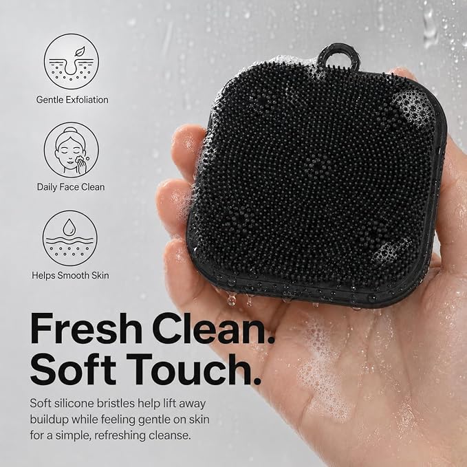 Silicone Face Scrubber, Facial Cleansing Brush for Exfoliating – Charcoal | Fine Silicone Bristles and Secure Back Grip for Gentle Exfoliation, Deep Cleansing and Everyday Facial Care