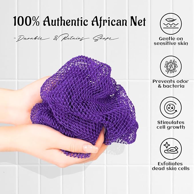 Yiclick African Net Sponge Authentic with Knots 2 Pack - Exfoliating Washcloth Towel, Back Scrubber for Shower Bath, Exfoliating Body Scrubber Exfoliator, African Rags Wash Cloth Loofah Lufa Sponge
