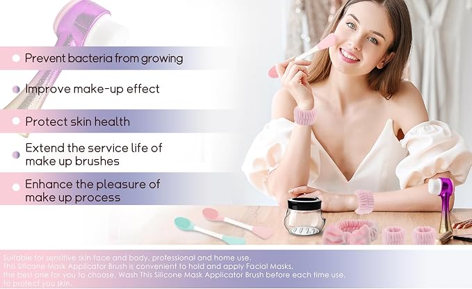 Manual Facial Cleansing Brush, 2-in-1 Skin Care face Brush, Skincare Headband and Wristband Set, 2 Pcs Face Mask Brush，6PCS (Gold+Pink)