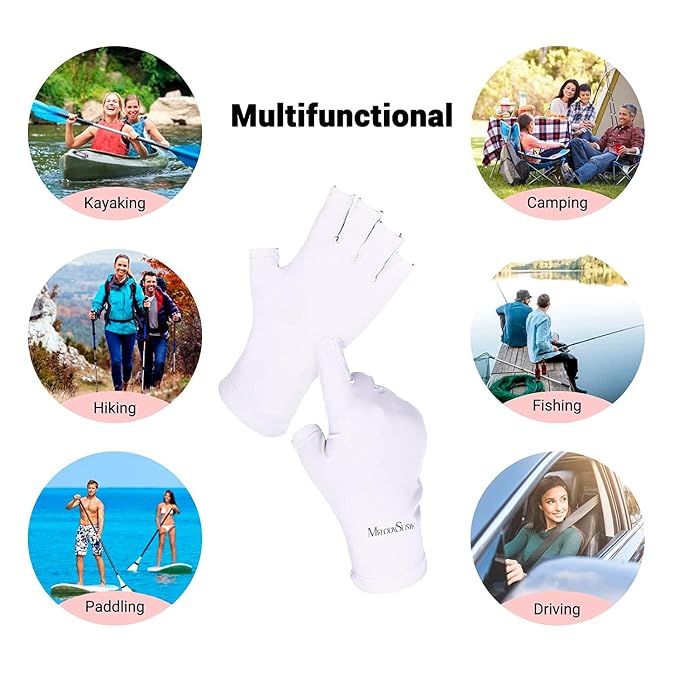MelodySusie Premium Fingerless Protection UV Gloves for Gel Manicures | UPF50+ UV Blocking Fabric, Protect Hands from Sun and Nail Dryer Harm,Unisex for Salon & Home Gel Manicure,White