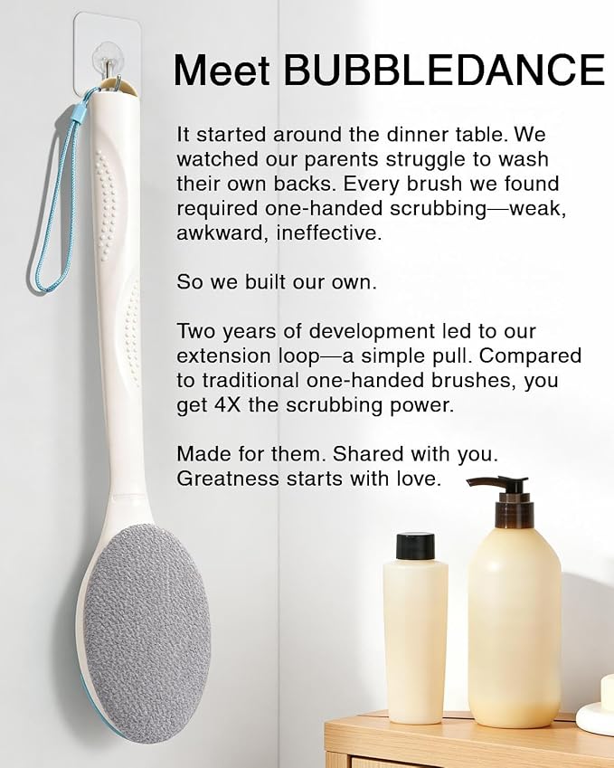 BUBBLEDANCE® Exfoliating Back Scrubber with Extendable Long Handle (17.5"-31.9") - Upgraded Exfoliating Shower Towel & Washcloth for Men & Women, Deep Cleansing Hard Body Scrubber for Acne & Oily Skin