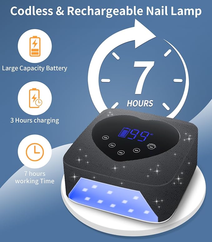 UV Light for Nails, Cordless UV Nail Lamp 72W, Rechargeable LED Dryer | Appearance of Black Diamond, 5 Timer Setting, Touch Control & Auto Sensor, Fast Light Curing Lamp for Salon & Home
