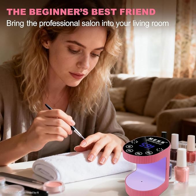 MEKK Mini UV Light for Gel Nails, 24W Cordless Flash Cure Nail Lamp | Flash cure, Auto Sensor, 4 Timers (10/30/60/90s), Portable, USB-C, for Home & Travel & Salon,Rose Pink