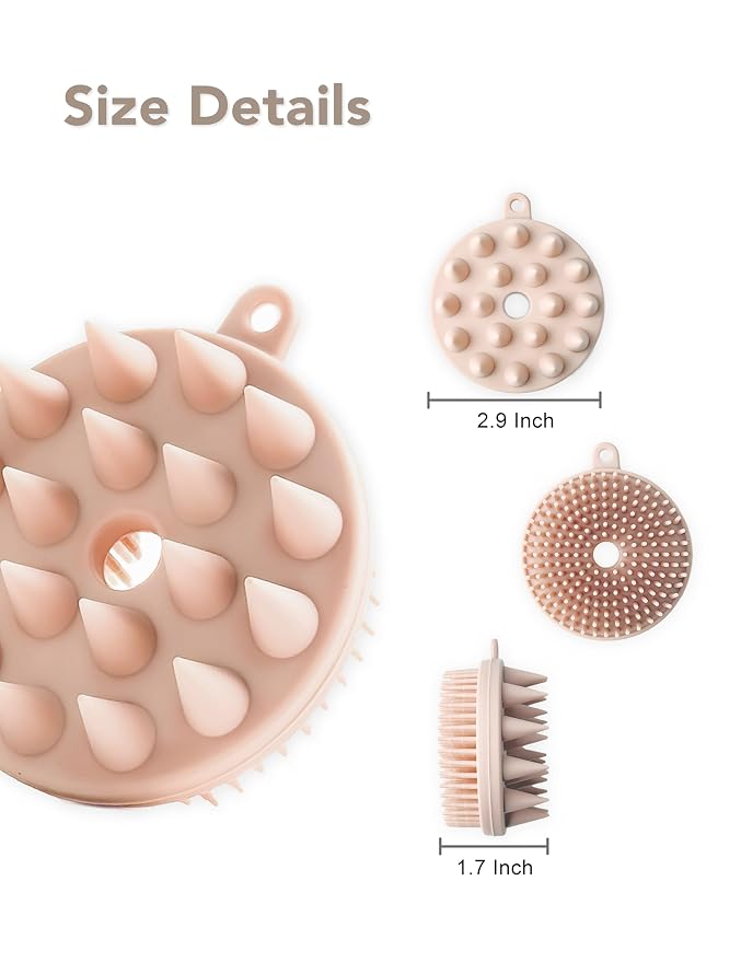 PRUOFRS Silicone Scalp Massager Shampoo Brush, Hair Scrubber with 2 Types Soft Silicone Bristles, Hair Growth & Dandruff Removal, Wet Dry Scalp Brush, Pink