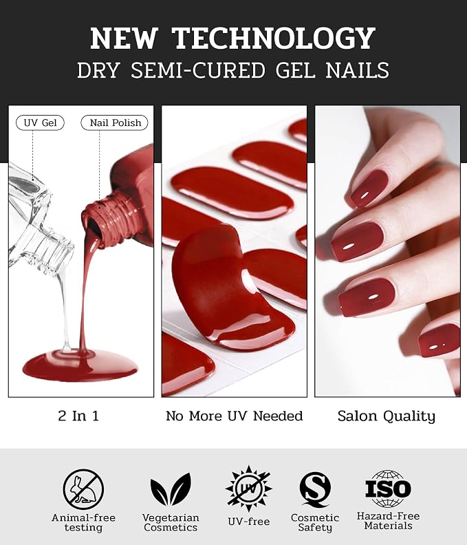 Nail Polish Strips - No UV Lamp Needed (Sepia Tone Brown) | 22 Pcs Salon Quality Gel Nail Stickers - Long Lasting Wraps Easy Application and Removal