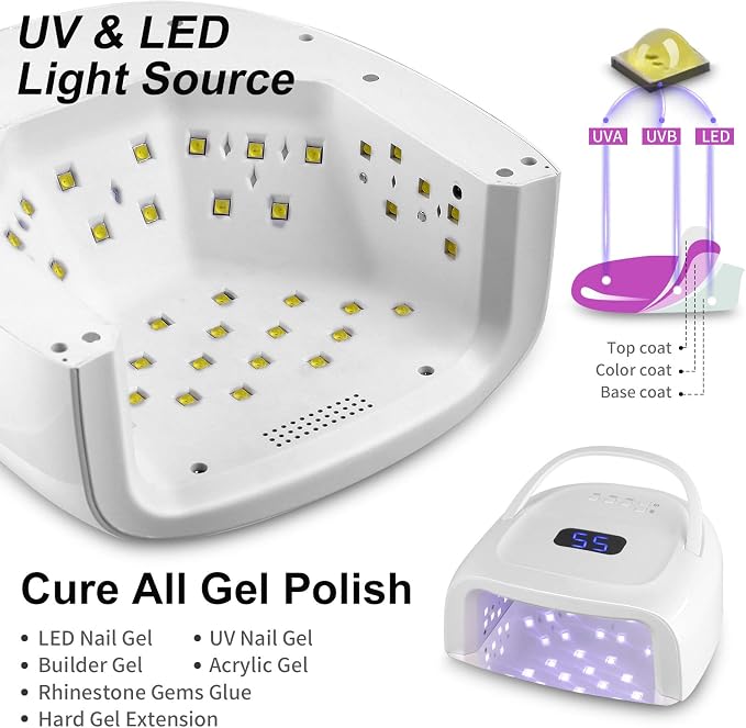 60W Rechargeable UV LED Nail Lamp, Faster Wireless Nail Dryer Gel Light | 42 Beads & Portable Handle, Professional Curing Lamp for Fingernail and Toenail (White)