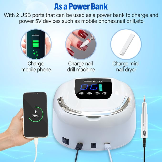 UV LED Nail Lamp Dryers Cordless 128W Portable Rechargeable UV Light for Gel Nails Polish Kit,Fast Curing Wireless Builder Gel Lamp with Sensor 3 Timer LCD Display 48 LED,Manicure Pedicure Art Tools