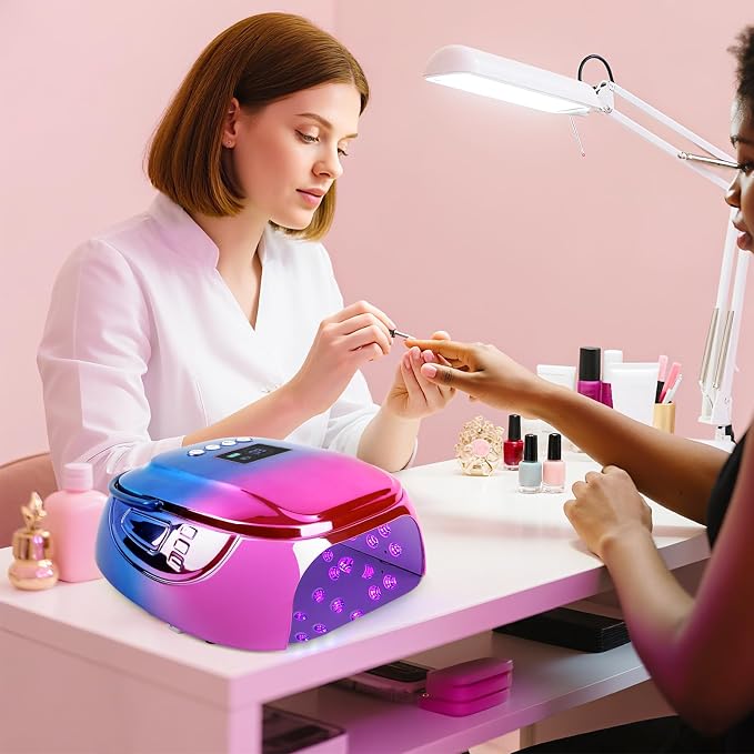 126W Rechargeable UV LED Nail Lamp, Portable Cordless Nail Dryer with Auto Sensor and 4 Timer Settings, Professional Curing Lamp for Gel Polish and Salon (Plating Blue)
