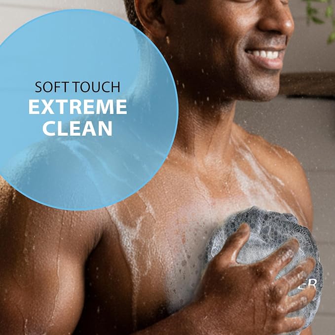 SHOWER BOUQUET Loofah-Charcoal Bath-Sponge-4-Pack Extra-Large 75g Soft Mesh | Black Luffa Loufa Loofa Puff Set / Exfoliating Body Scrubber Lufas for Women and Men – Face & Body Shower Loofah Sponge