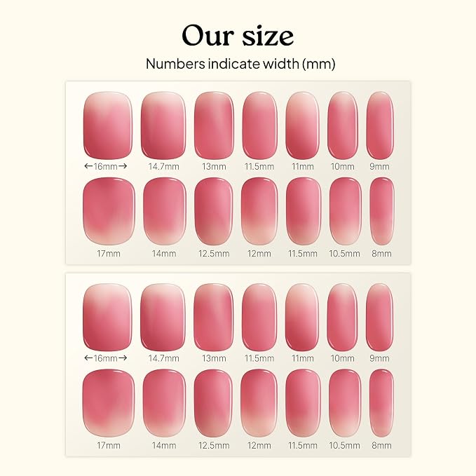 Heyhae Semi Cured Gel Nail Strips Salon Quality - Hey, Rosy Ruby | No UV Light Needed | Salon Quality, Easy Apply & Remove | 28 Strips, 1 Prep Pad, Nail File, Wooden Stick | Pink Ombre