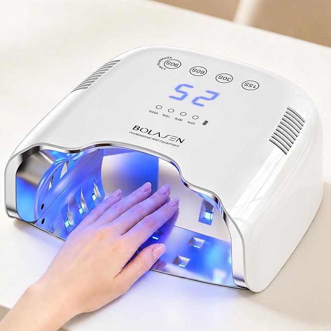 BOLASEN Cordless Rechargeable UV Nail Lamp - UV Light for Gel Nails with Metallic Reflector & Metal Base, 54W Portable Wireless LED Nail Dryer, Professional Fast Charger Curing Lamp for Salon, White