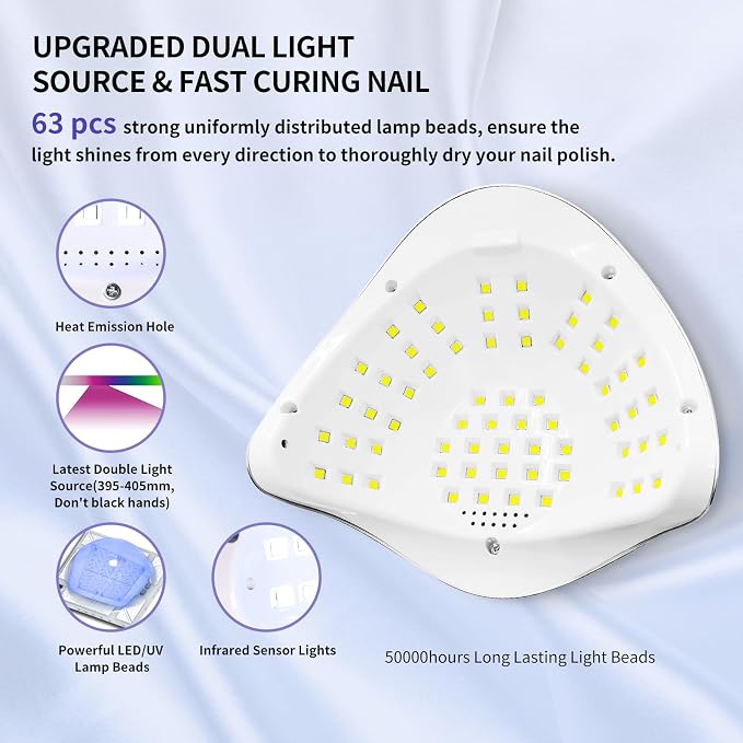 UV Nail Lamp, MIRAGE LAYON 288W UV Light Gel Nail Dryer with 63 Lamp Beads, Auto Sensor and 4 Timers LCD Display, Professional LED UV Lamp for Fingernail and Toenail