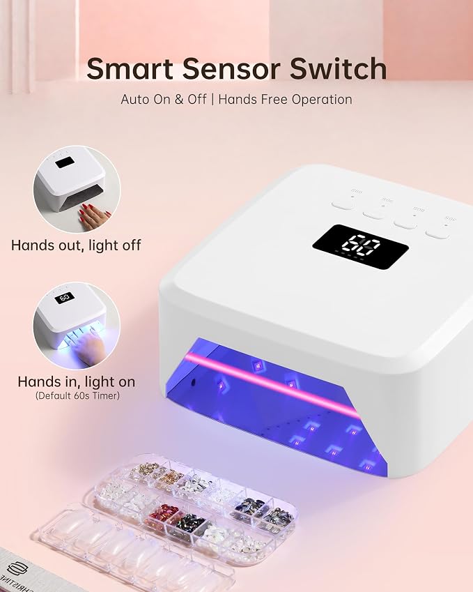UV Nail Lamp, Cordless UV Light for Gel Nails, Nail Dryer, Salon & Home | 30 Beads | 120W | 6000mAh | Smart Sensor | Detachable Base