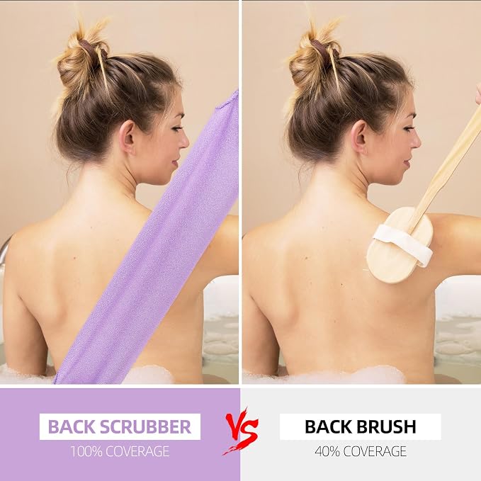 2Pcs Exfoliating Back Scrubber with Handles Body Scrubber Towel for Shower Nylon Back Exfoliator Washcloth Washer for Men Women (Purple)