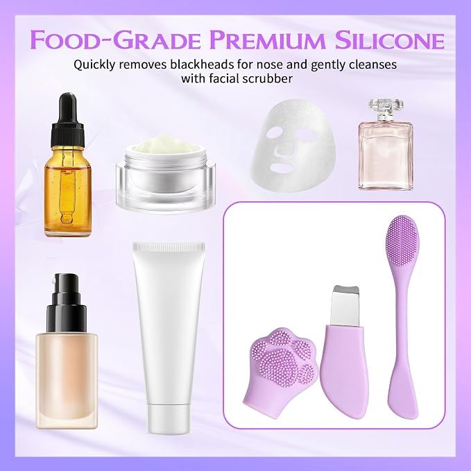 Qianyu Silicone Face Scrubber Exfoliating Black Head Cleansing Remover Tool Mask Massaging Applicator Spatula Brush Makeup Residue Removal Facial Brush for Women Nose Gentle Deep Skin Care (Purple)