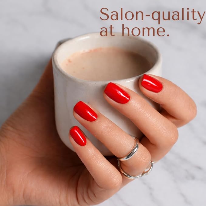 Semi Cured Gel Nail Strips Stickers Wraps | UV Nail Polish That Pops In Color (Red) For Women & Short Nails & Long Nails (Ami Amour)