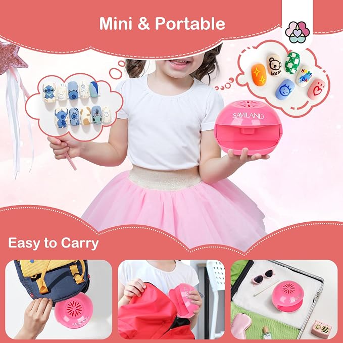 SAVILAND Mini Portable Battery Nail Dryer for Regular Polish and Teens | Safe U V-free gentle breeze, for girls aged twelve and up on the go, easy push switch finger plate, dries polish 50% faster