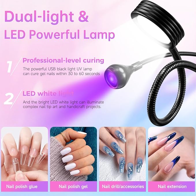 UV LED Nail Lamp Gooseneck Flash Cure Light for Gel Polish, Black