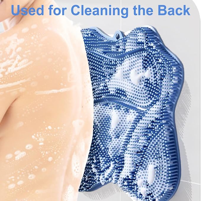 Shower Foot Scrubber, Shower Foot and Back Scrubber with Suction Cups, Shower Silicone Foot Washer for Exfoliating Massage（Blue&Pink）