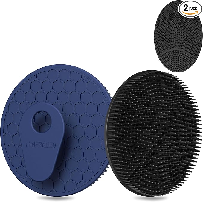 INNERNEED Silicone Body Scrubber Gentle Exfoliating Brush Set, Black+ Blue | INNERNEED Food grade Deep Cleansing Shower Scrub for All skin types, More Hygienic and Well Lather
