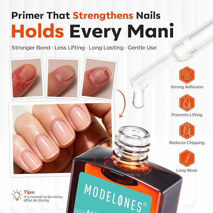 Modelones Nail Dehydrator and Primer Set 15ml 2 Pcs HEMA Free Prep Kit | Acid Free Strong Adhesion Bonder Base Coat for Gel Polish Acrylic X Nail Gel Press On No Lift Long Lasting Home Manicure
