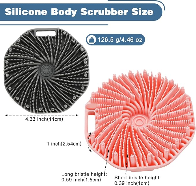 Silicone Body Scrubber, 2 PCS Exfoliating Body Scrubber, Silicone Loofah Bath Brush with Hand Strap, No-Slip Silicones Body Wash Brush Body Scrubbers Shower Cleaning for All Skin Types (Grey & Pink)