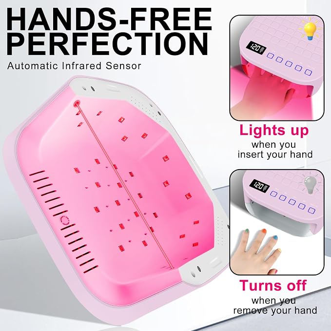 MEKK Red Light UV LED Nail Lamp, Cordless Professional UV Nail Light | Auto Sensor, Flash Cure, Cordless,Rotatable LCD, Checkered Design,Low Heat,No Harm, Suitable for Salon and Home-Pink