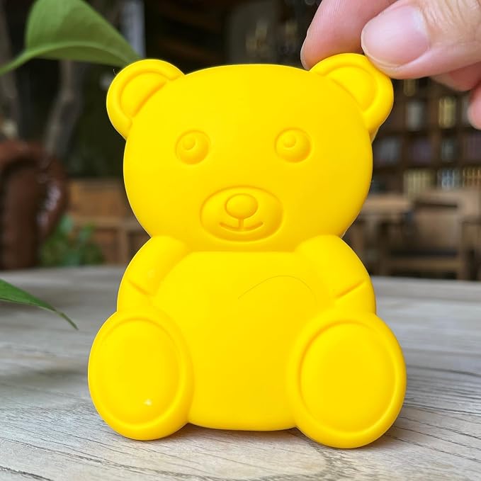 Premium Sensory Brush for Kids or Autism,Soft Silicone Body Scrubber,2 in 1 Sensory Room Occupational Therapy Sensory Brushes,Silicone Loofah,Pets Shower Brush Bath Brush Shampoo Brush(Bear-Yellow)
