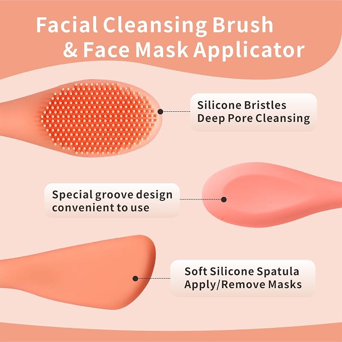 Silicone Face Scrubber, 2 in 1 Face Mask Brush, Pore Brush, Blackhead Remover, Facial Cleansing Brushes, Face Mask Applicator for Mud, Clay(Green+Orange)