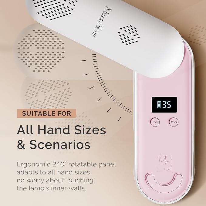 MelodySusie Compact Cordless UV Nail Lamp, P-PLUS20F with Innovative Rotatable Panel & UV Protection Design, Rechargeable UV Light Cures All Gels, Especially Rhinestone Glue & Liner Gel Polish Pink