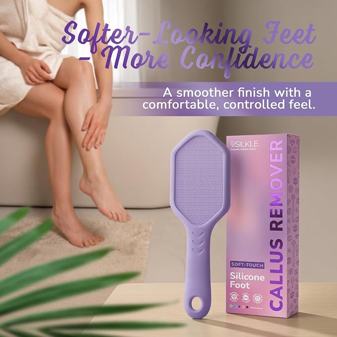 SILKLE Nano Glass Foot File - Foot Callus Remover for Feet & Foot Scrubber | Silicone Grip for Non-Slip Control - Foot Scrubber for Dead Skin, Heel Scraper for Cracked Heels & Foot Exfoliator - Purple