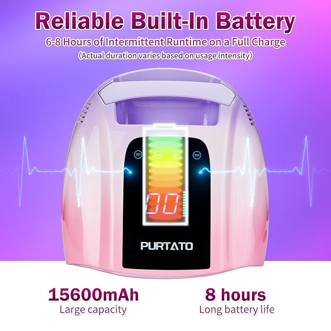 PURTATO Professional Rechargeable 96W UV LED Portable Cordless UV Light for Nail Lamp Machine with Removable Stainless Steel Bottom,4 Timer Setting and Smart Sensor Nail Dryer (Purple&Pink)