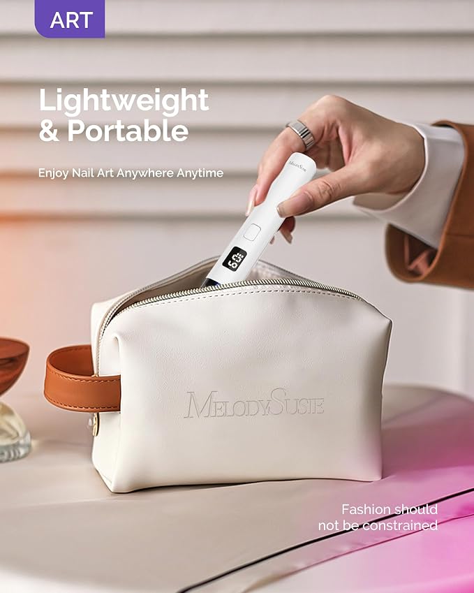 MelodySusie Handheld Cordless UV Nail Lamp with LCD Display & Eye-Protection Cover, P-Art01R Rechargeable Mini UV LED Light Flash Cures All Soft Gels, Especially Rhinestone Glue & Liner Gel White