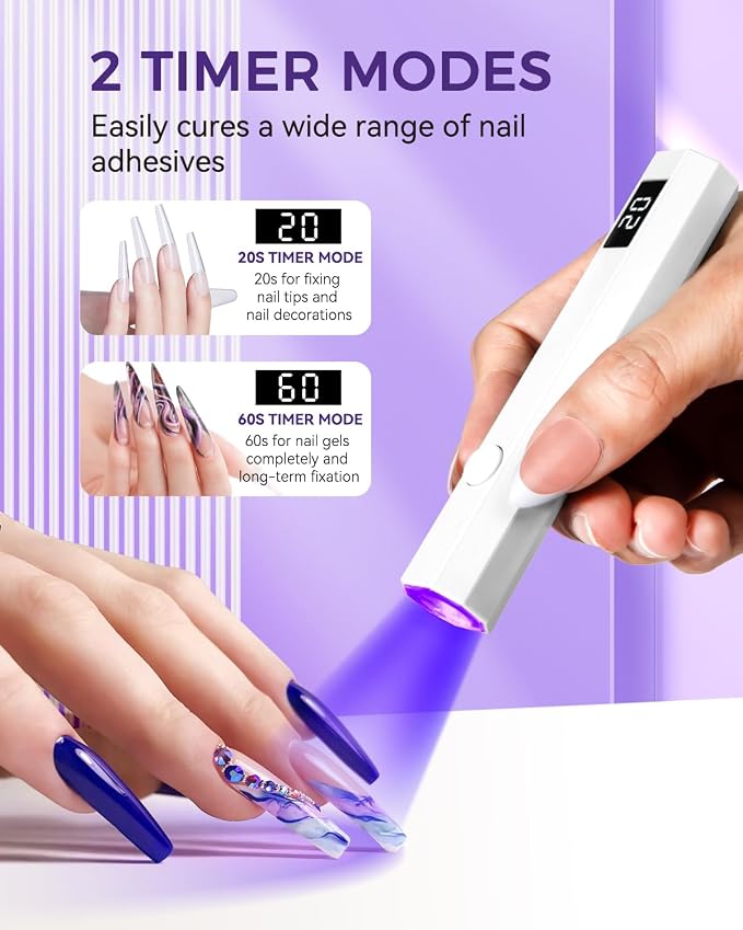 mlogiroa Mini UV Light for Nails with 2 Timer Settings | LCD Display, 20s/60s Timers, Handheld, Portable, 3W, 180mAh, 395-405nm UV Light, Suitable for Travel, Home, DIY, Salon