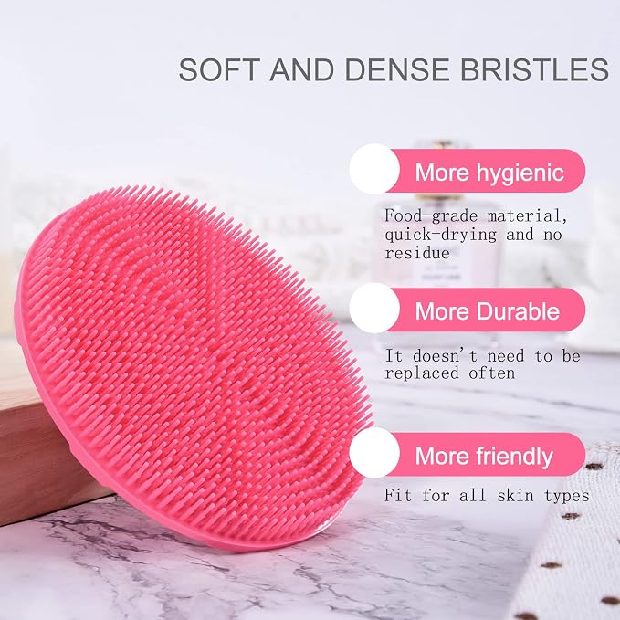 INNERNEED Food-Grade Soft Silicone Body Scrubber Shower Brush, Pack of 4 | Handheld Cleansing Skin Brush, Gentle Exfoliating and Lather Well, Hygienic Bath Scrub for Women, Men