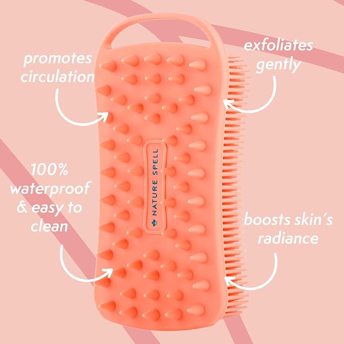 Nature Spell Silicone Body Scrubber, Gentle & Waterproof, for All Skin Type | Dual-Sided Exfoliator & Cleansing Brush, Improves Blood Circulaion and Soothes Skin