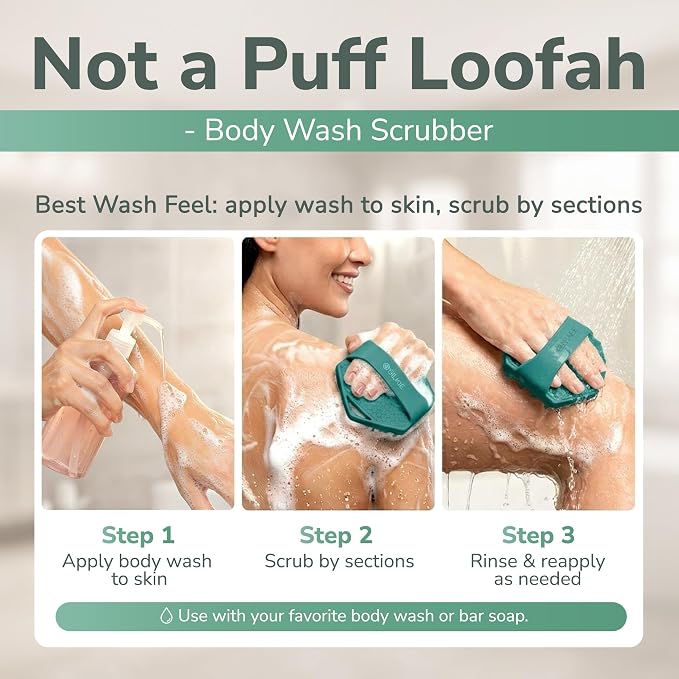 SILKLE Silicone Body Scrubber Exfoliator, Shower Scrubber & Silicone Loofah | Exfoliating Body Scrubber, Non-Slip Grip - Silicone Bath Brush & Shower Brush for Body, Quick-Rinse One-Piece Design - Green