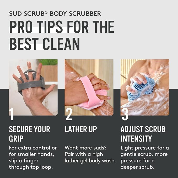 Sud Scrub® Antimicrobial Silicone Body Scrubber, Exfoliating Body Brush for Sensitive Skin, Antibacterial Shower Scrubber for Body, Bathroom Essentials for Men & Women, Charcoal